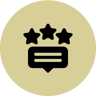 Chat bubble with three stars icon.